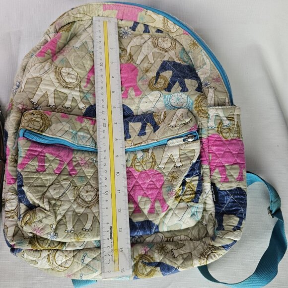 Sazy Bee Quilted Colorful Elephant Backpack, multi pocket Lt Blue straps - Picture 3 of 7